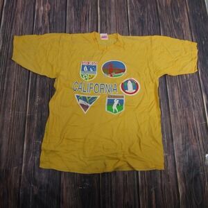 Vintage California Shirt Mens Large Yellow Tourist Graphic Cities Blue Wave 80s